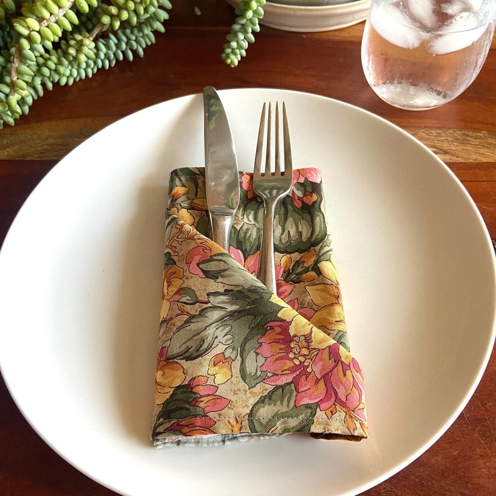 Summer Bouquet Vintage Print 13inch square cotton napkin